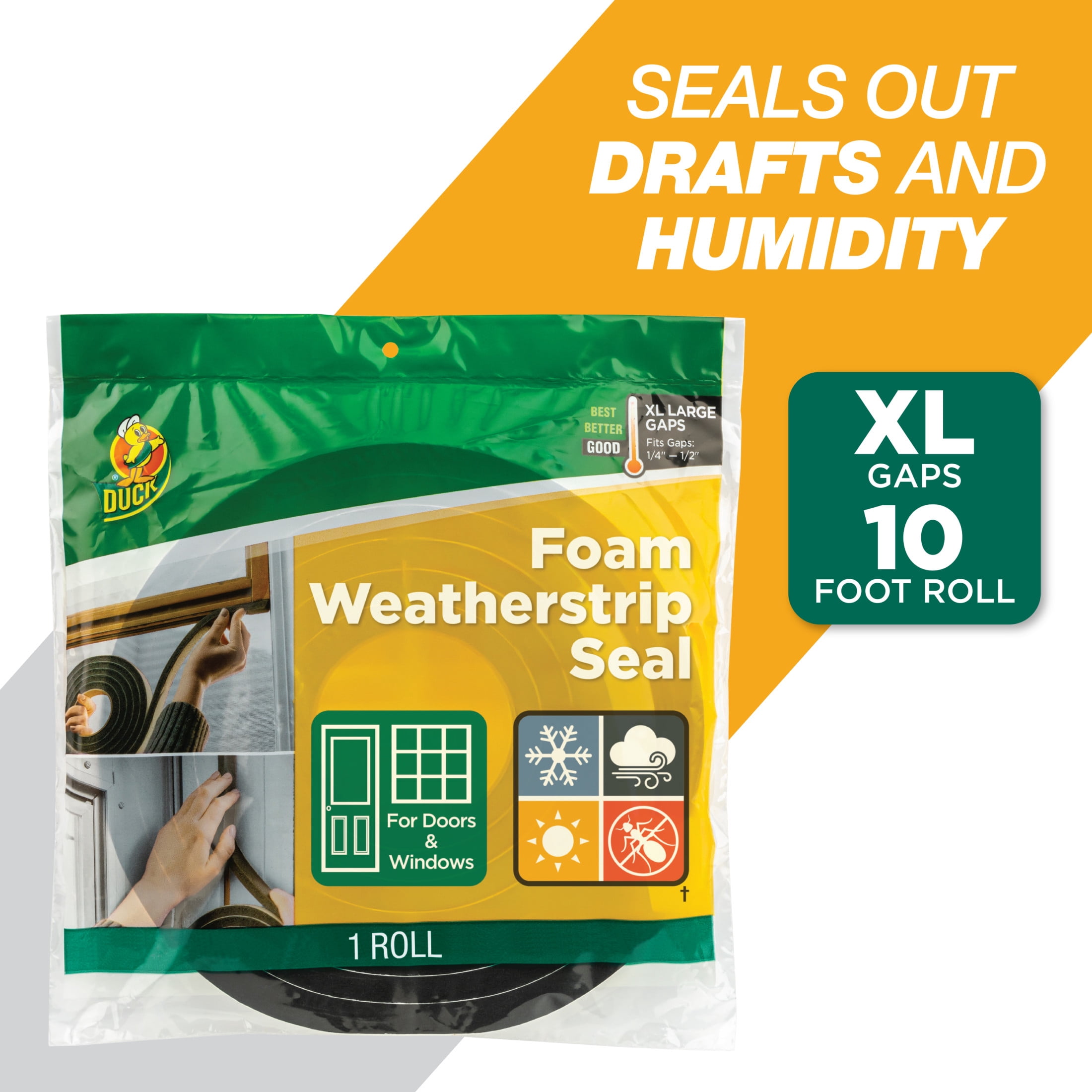 Duck Brand Black Foam Extra Large Gap Weatherstrip Seals, 0.75 in. x 0.5 in. x 10 ft.