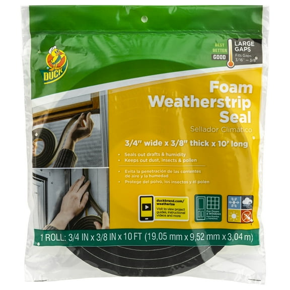 Duck Brand Black Foam Large Gap Weatherstrip Seal, 0.75 in. x 0.375 in. x 10 ft.