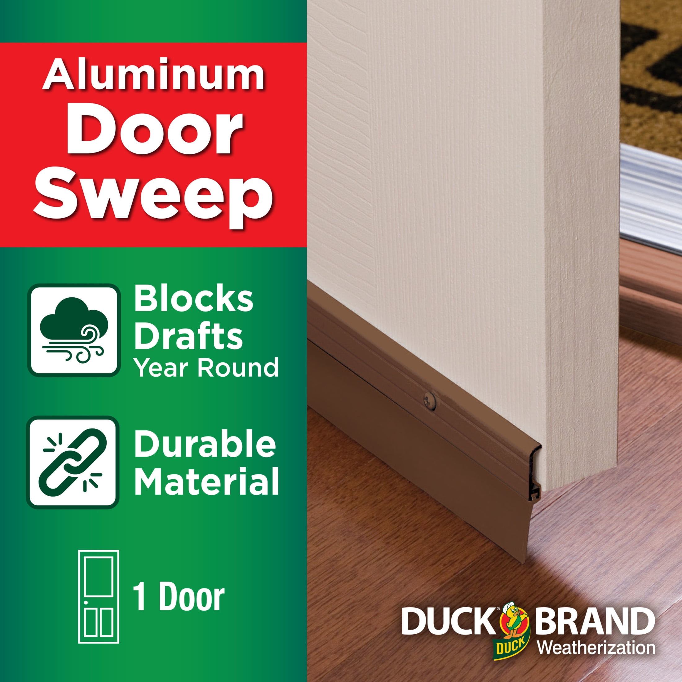 Duckbrand, 1.625 Inches X 36 Inches Brown Aluminum Door Bottom, Attaches Securly, Blocks Drafts