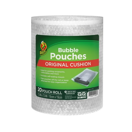 Duck Brand 1/8" Bubble Pouches on a Roll, 7.5 in. x 7.5 in.