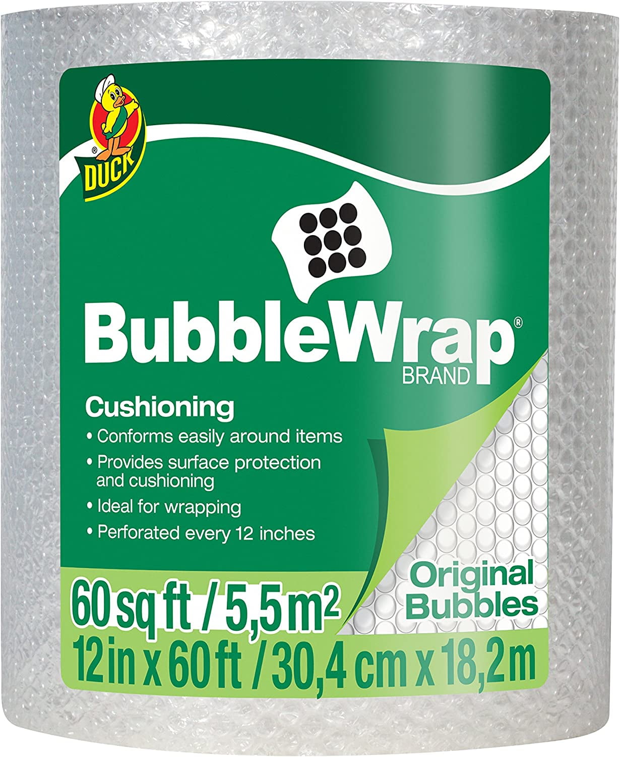 Duck Brand Bubble Wrap Roll, Original Bubble Cushioning, 12" x 60