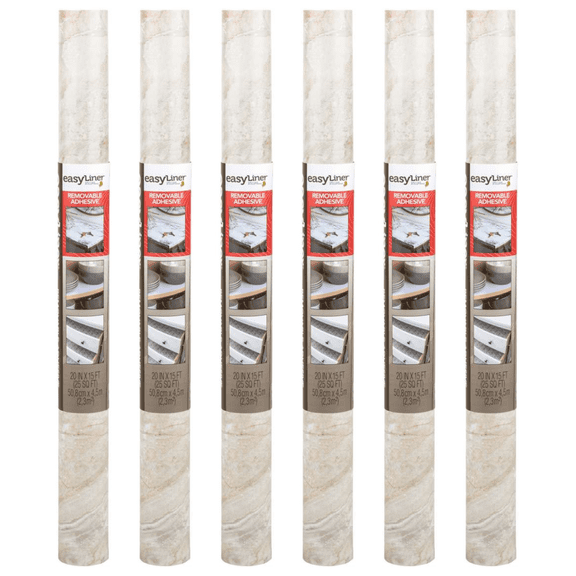 Duck Brand EasyLiner Removable Adhesive Shelf Liner: 20 in. x 15 ft. (Beige Marble) [6-pack]
