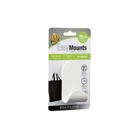 Duck Brand EasyMounts Wall Hook- No Tools Required for Hanging, Interior J-Hooks hold up to 15 lbs, White