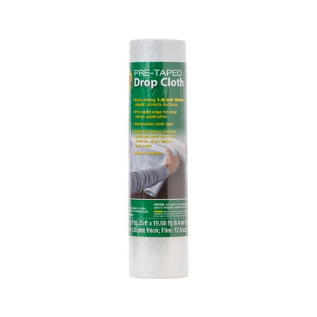 Duck Brand Extra Strong Clear Pre-Taped Poly Drop Cloth, 5.25 ft x 19.68 ft