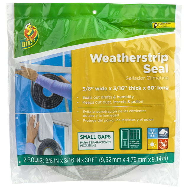 Duck Brand Foam Weatherstrip Seal - Charcoal, 0.38 in. x 0.19 in. x 30 ft., 2 Pack