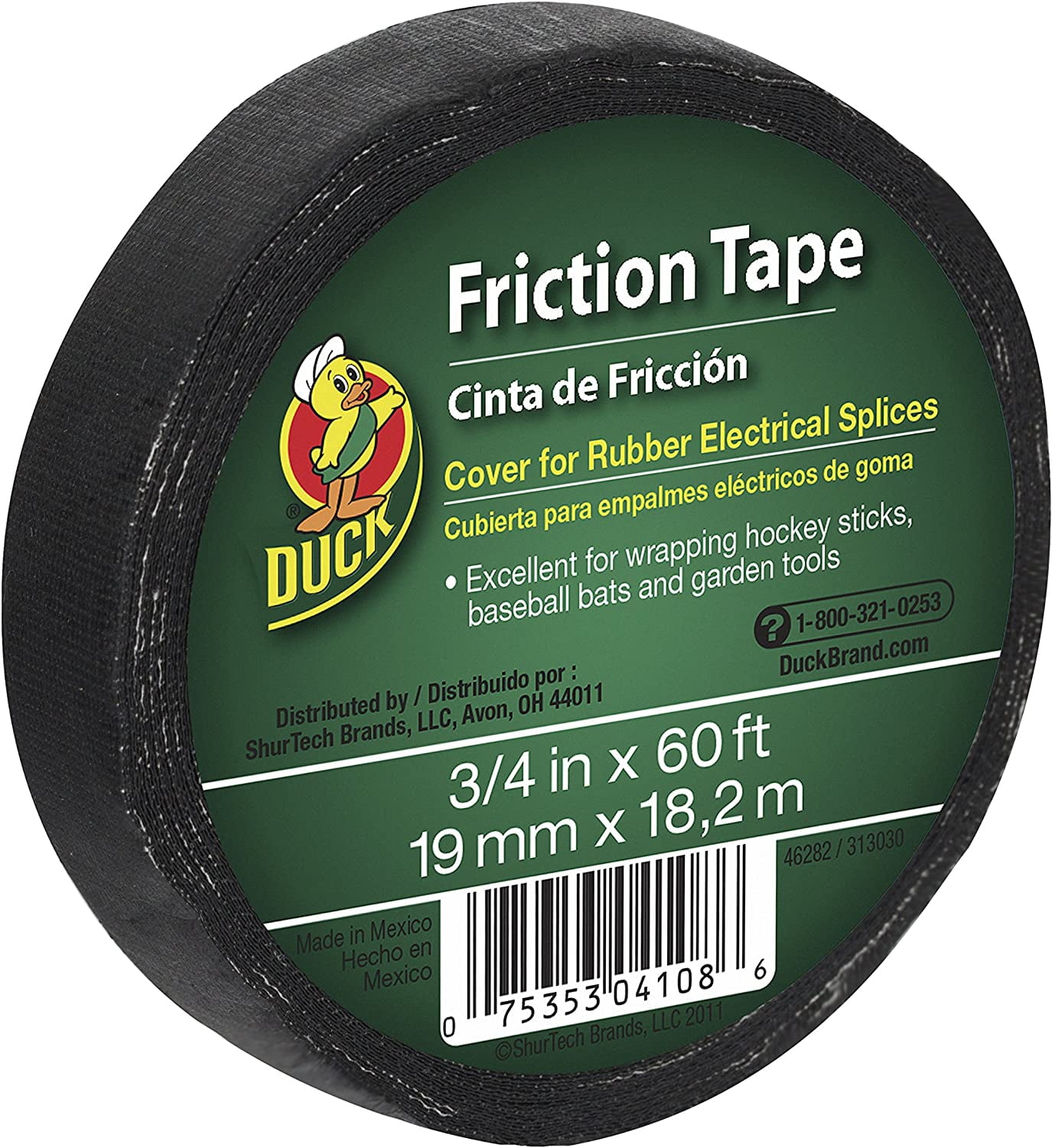 Duck Brand Friction Tape, 3/4Inch x 60 Feet, Single Roll, Black