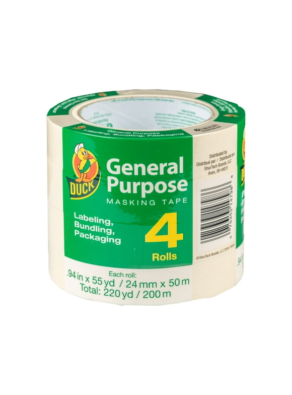 Duck Brand General Purpose Masking Tape, 0.94 in. x 55 yd., Beige, 4 Pack