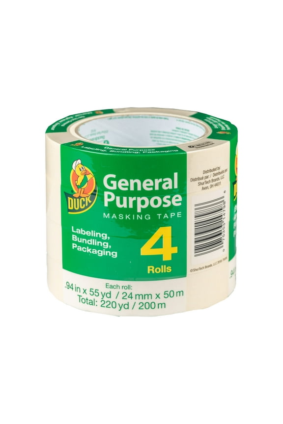 General Purpose Masking Tape, 0.94 in. x 55 yd., Beige, 4 Pack