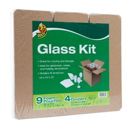 Duck® Brand Glass Kit, 9 Foam Pouches and 4 Corrugate Dividers (Box Not Included)