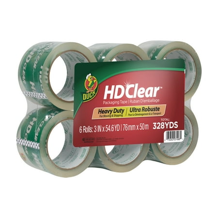 Duck Brand HD Clear Heavy Duty Acrylic Packing Tape, Clear, 3 in. x 54.6 yd., 6 Rolls