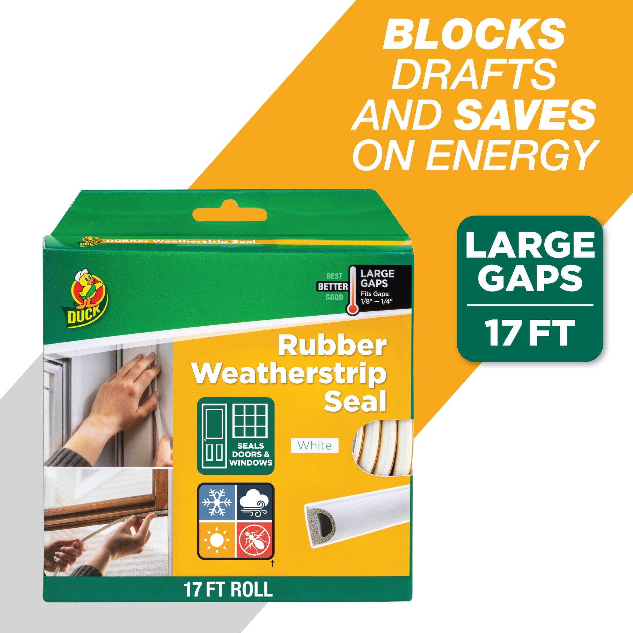Duck Brand Heavy-Duty Rubber .38" x .25" x 17' Large Gap Weatherstrip Seal White