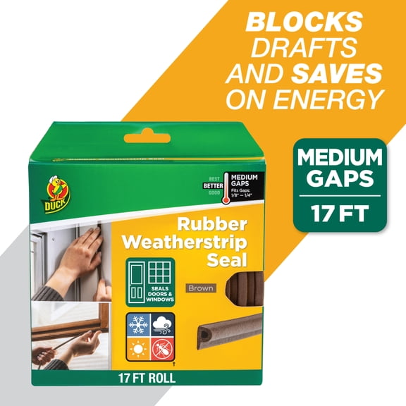 Duck Brand Heavy-Duty Rubber .38" x .25" x 17' Medium Gap Weatherstrip Seal Brown