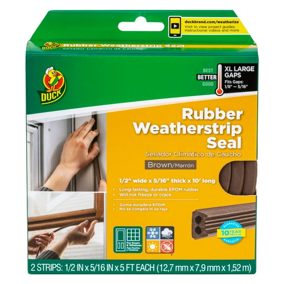 Duck Brand Heavy-Duty Rubber .5" x .31" x 10' Extra Large Gap Weatherstrip Seal Brown