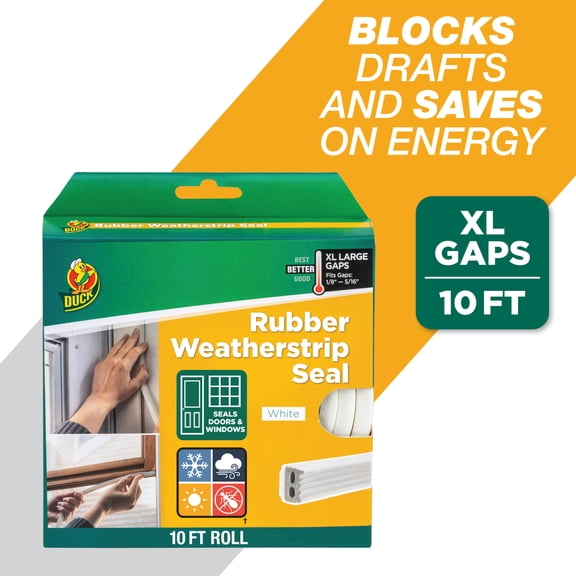 Duck Brand Heavy-Duty Rubber .5" x .31" x 10' Extra Large Gap Weatherstrip Seal White