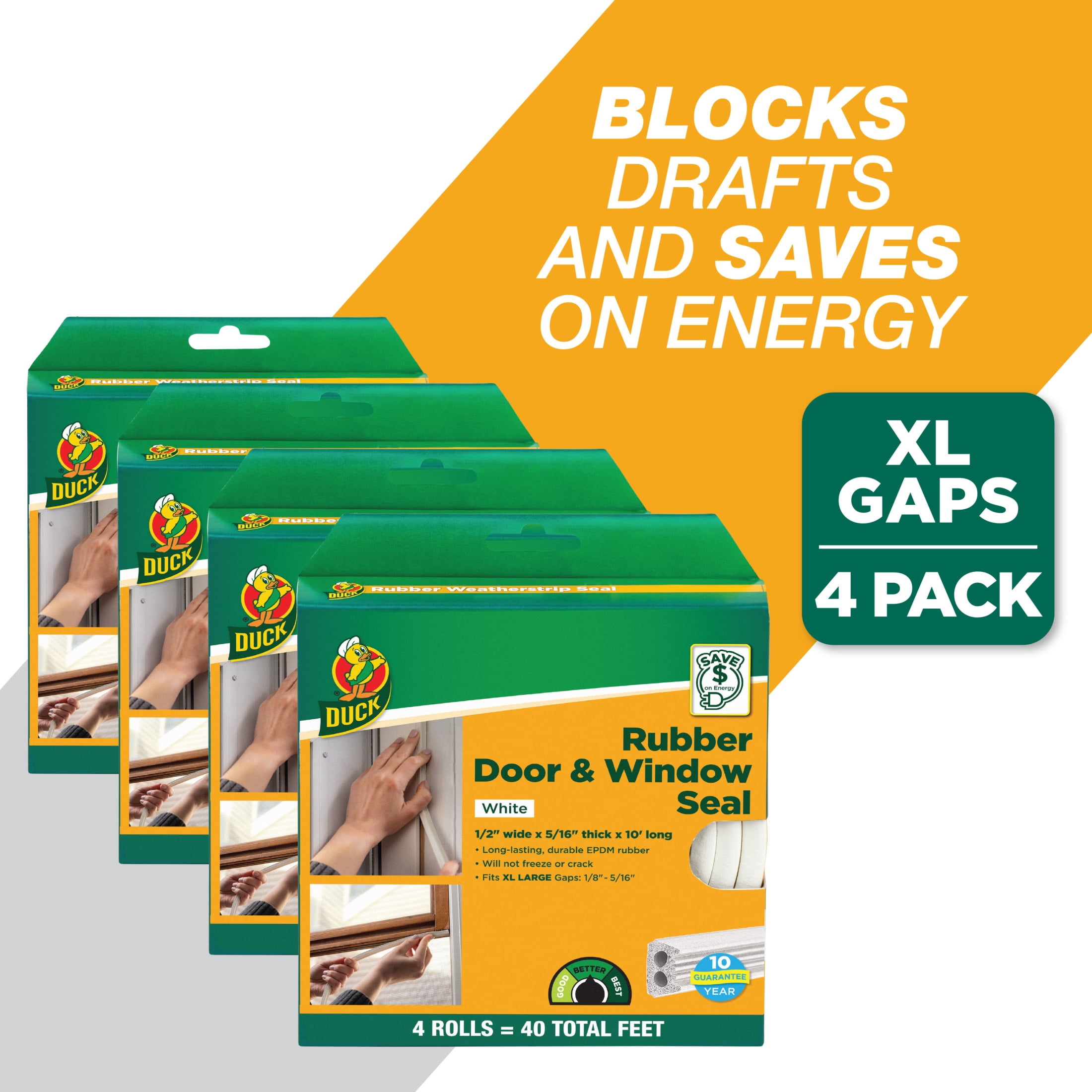 Duck® Brand Heavy-Duty Weatherstrip Seal - Extra Large Gap, White, .5 in. x .31 in. x 10 ft