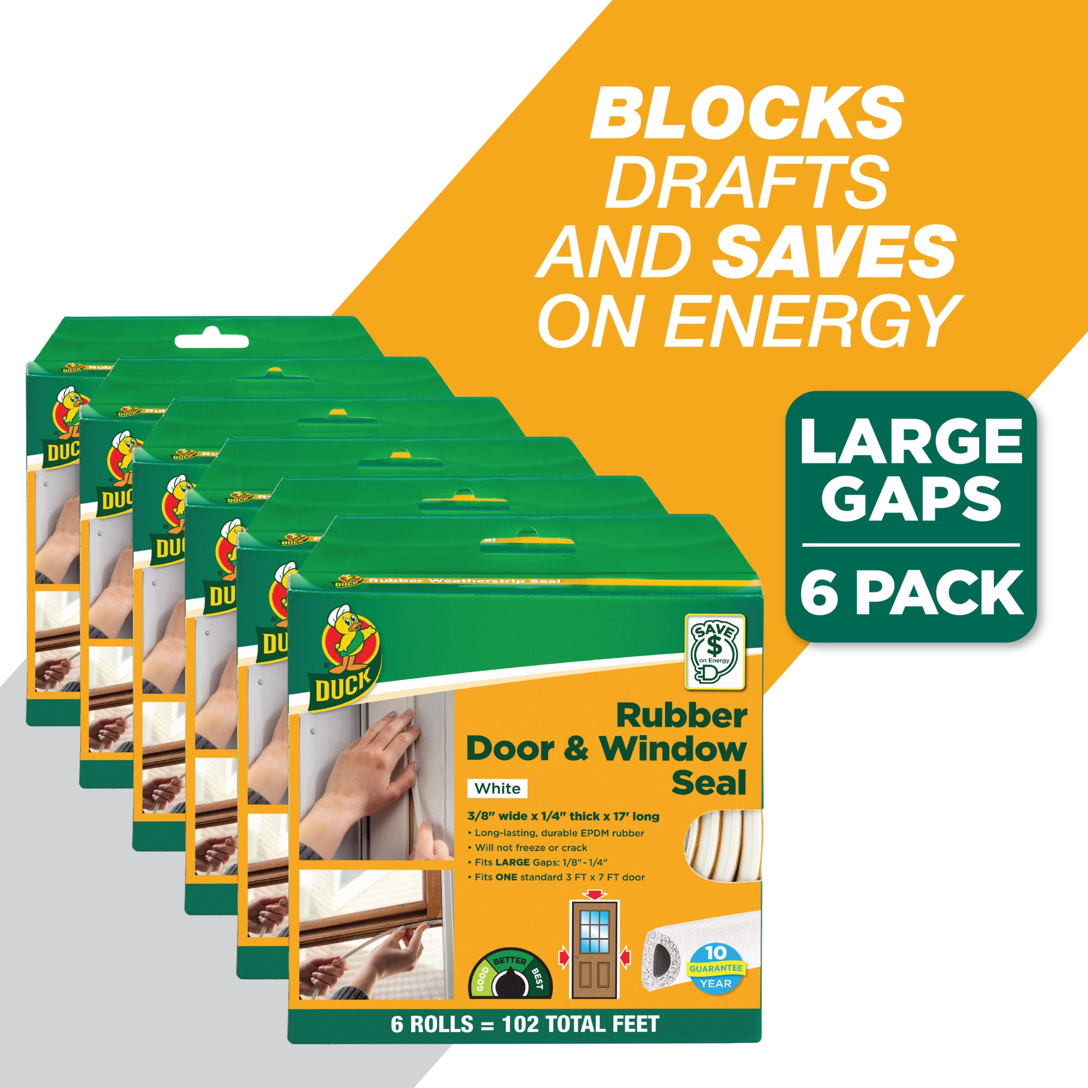 Duck® Brand Heavy-Duty Weatherstrip Seal - Large Gap, White, .38 in. x .25 in. x 17 ft.