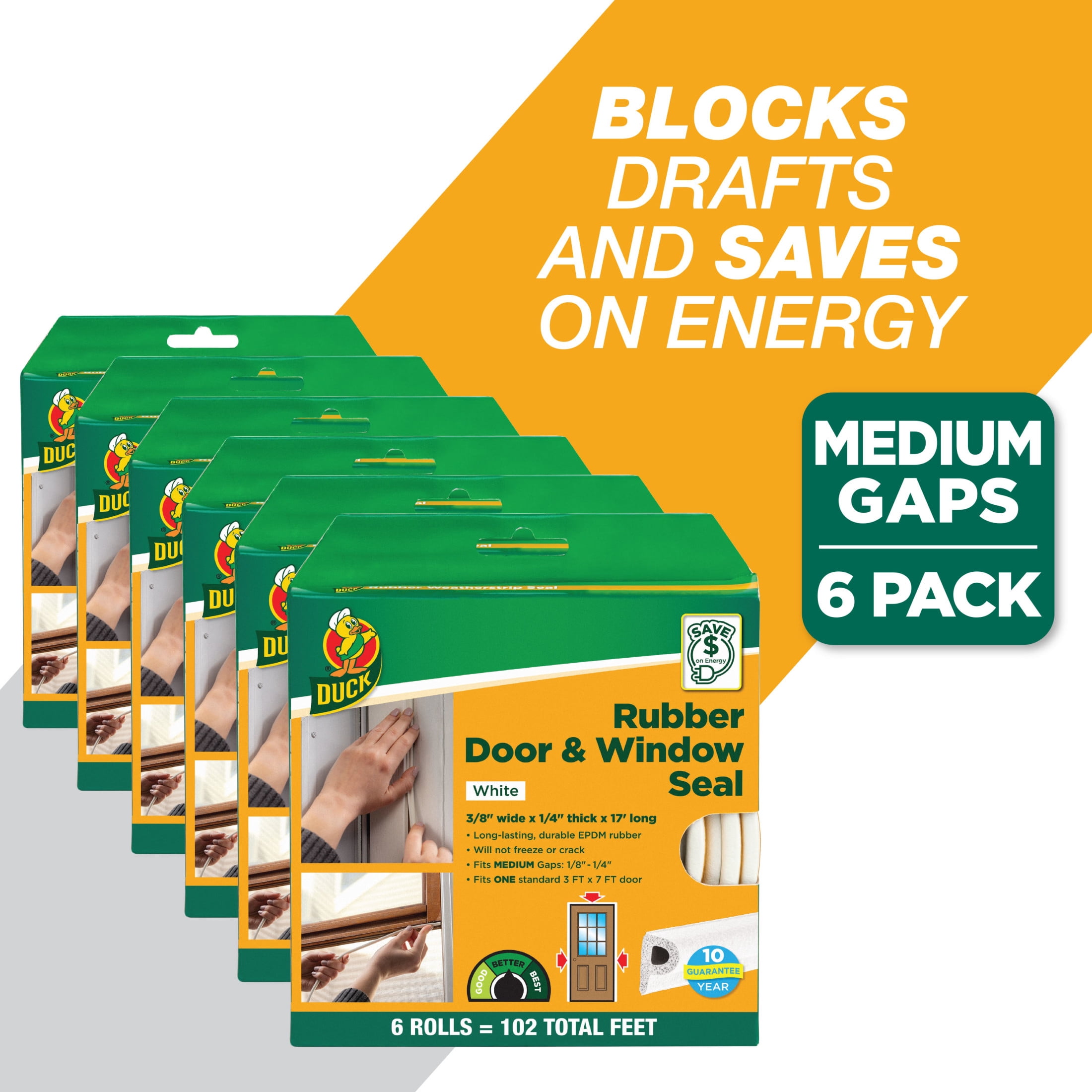 Duck® Brand Heavy-Duty Weatherstrip Seal - Medium Gap, White .38 in. x .25 in. x 17 ft.