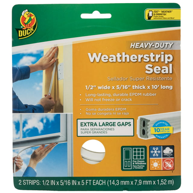 Duck Brand Heavy-Duty White XL Gap Rubber Weatherstrip Seal, .5 in. x .31 in. x 10 ft.