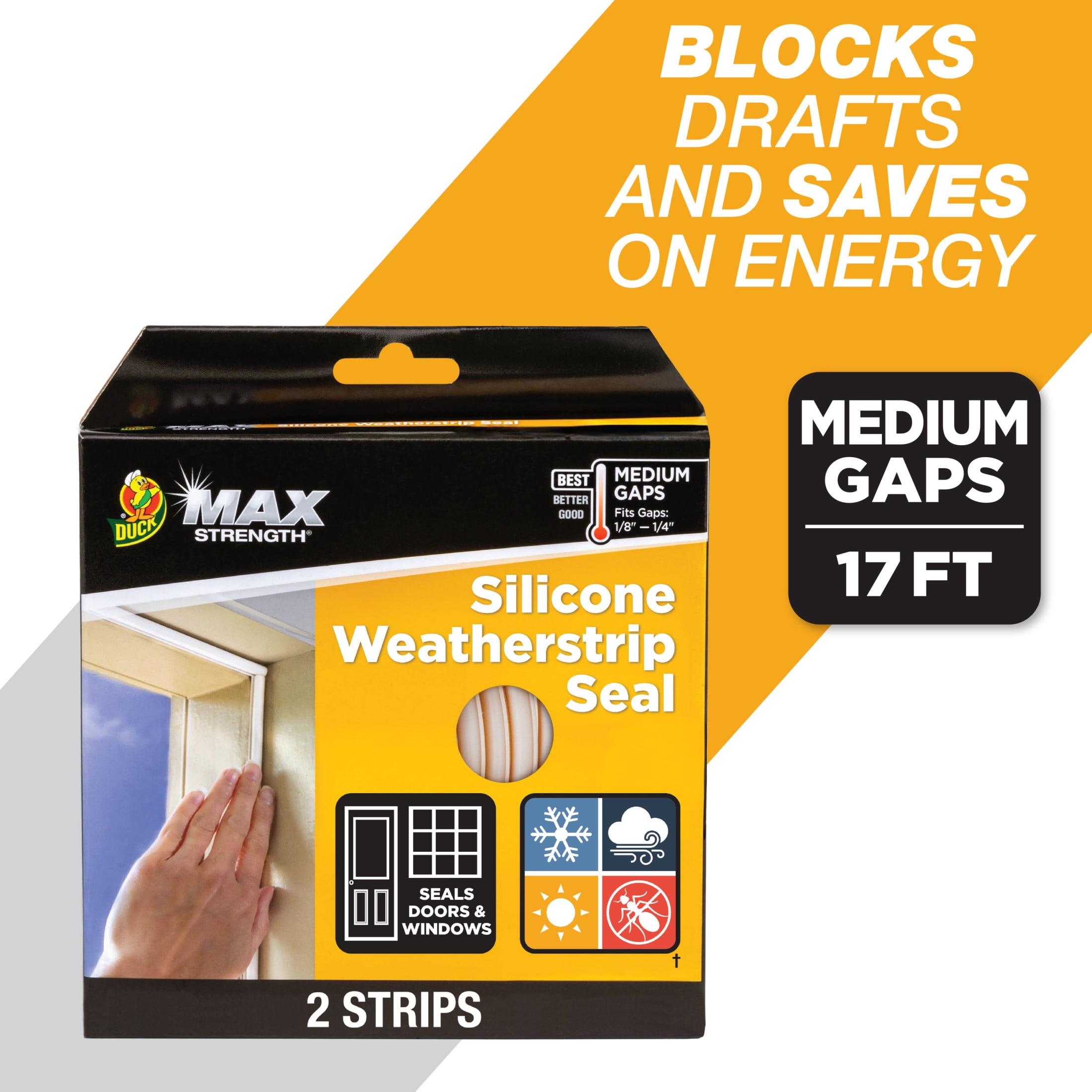 Duck Brand, 0.31 Inch X 0.25 Inch X 102 Inch White Max Strength Silicone Medium Gap Seal, Self-Adhesive