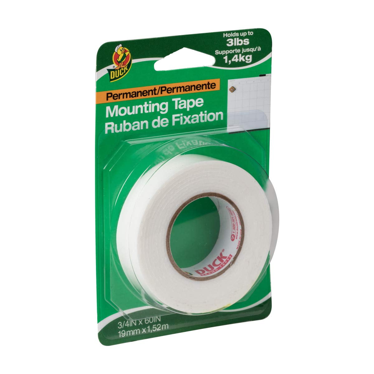 Duck Brand Permanent Foam Mounting Tape, DoubleSided, 0.75Inch x 60