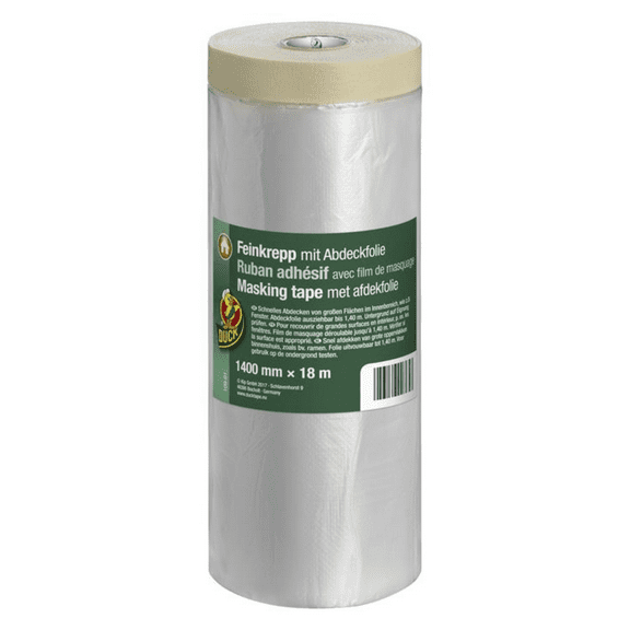 Duck Brand Pre-Taped Drop Cloth [Plastic Sheeting / Removable Cloth Tape]: 55.2 in. x 19-2/3 yds. (Clear)