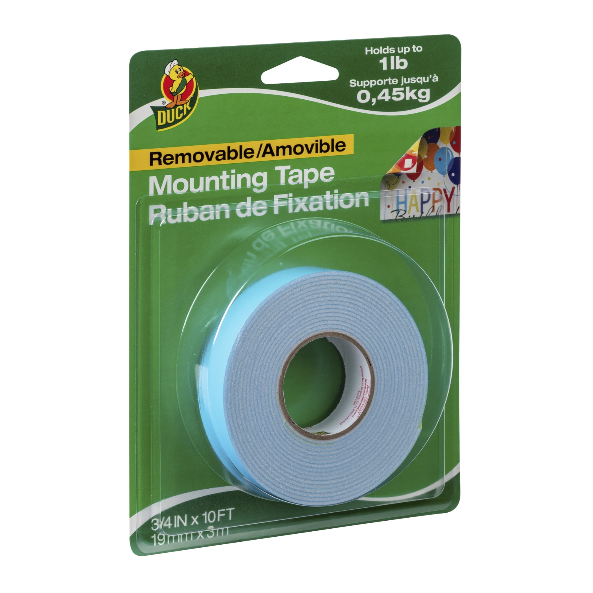 Duck Brand Removable Foam Mounting Tape, 3\4in x 10ft, Single Roll