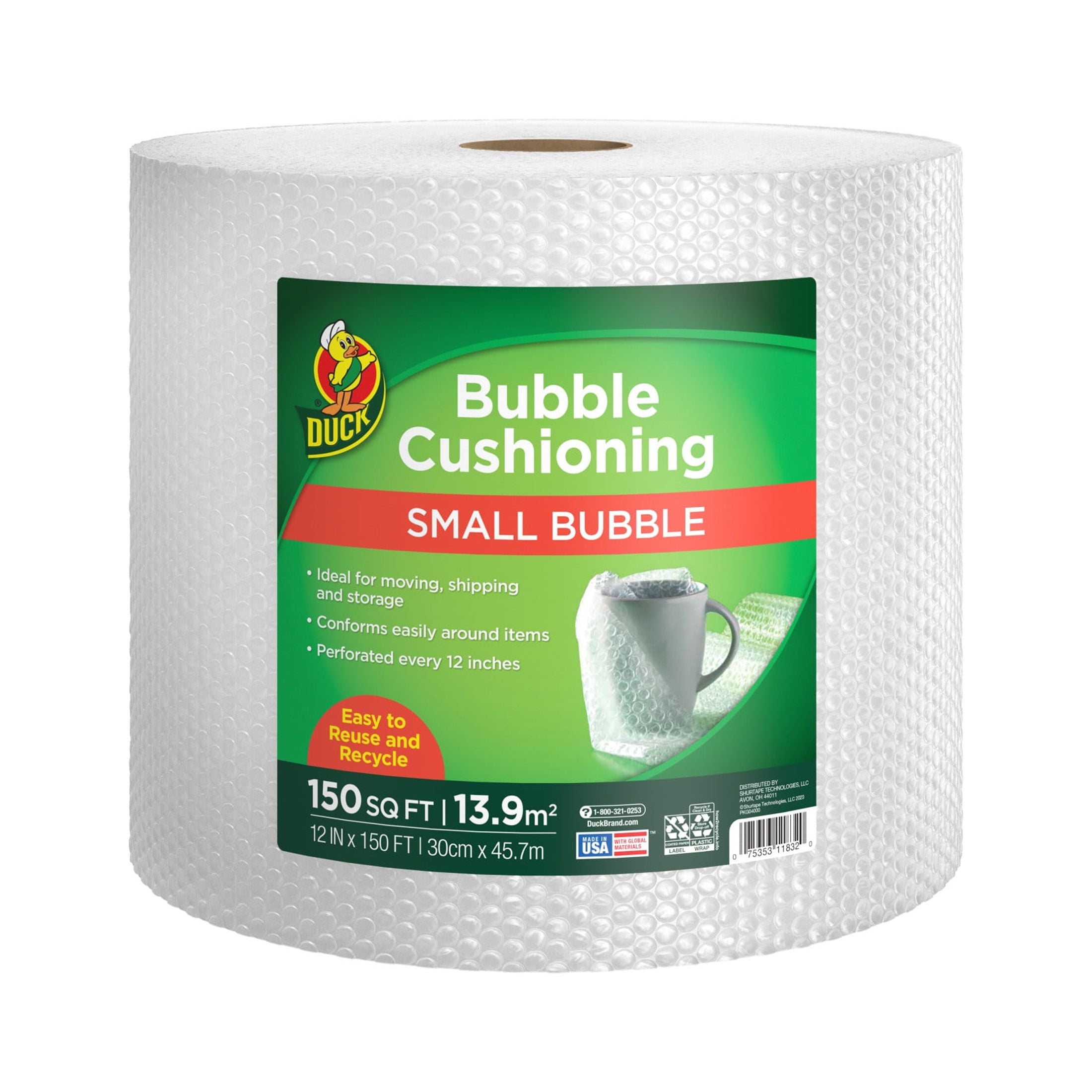 Cell Packaging 700ft x 12 Small Bubble Cushioning Wrap 3/16, Perforated  Every 12