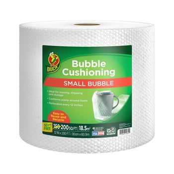 Duck Brand Small Bubble Cushioning Wrap, 12 in x 200 ft, Clear, 286675