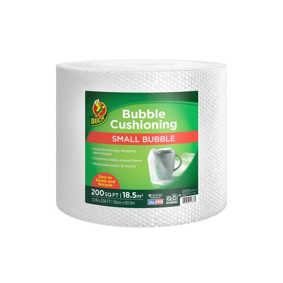Duck Brand Small 1/8" Bubble Cushioning Wrap, 12" x 200'