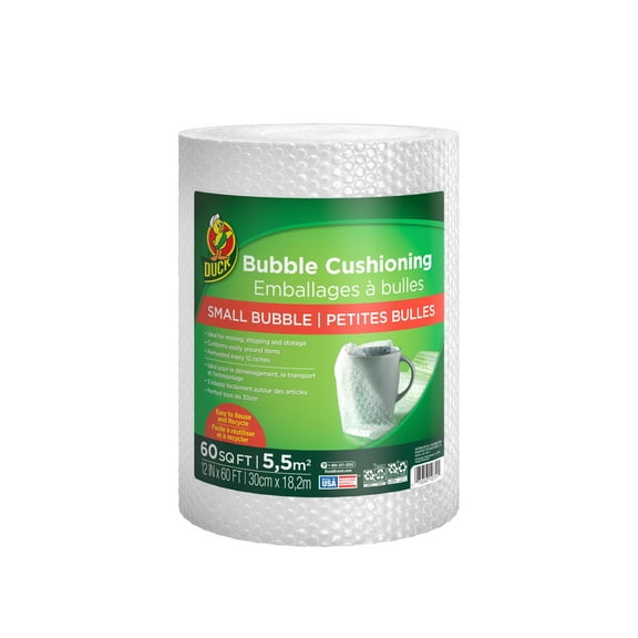Duck Brand Small Bubble Cushioning Wrap, 12 in x 60 ft, Clear (286687)