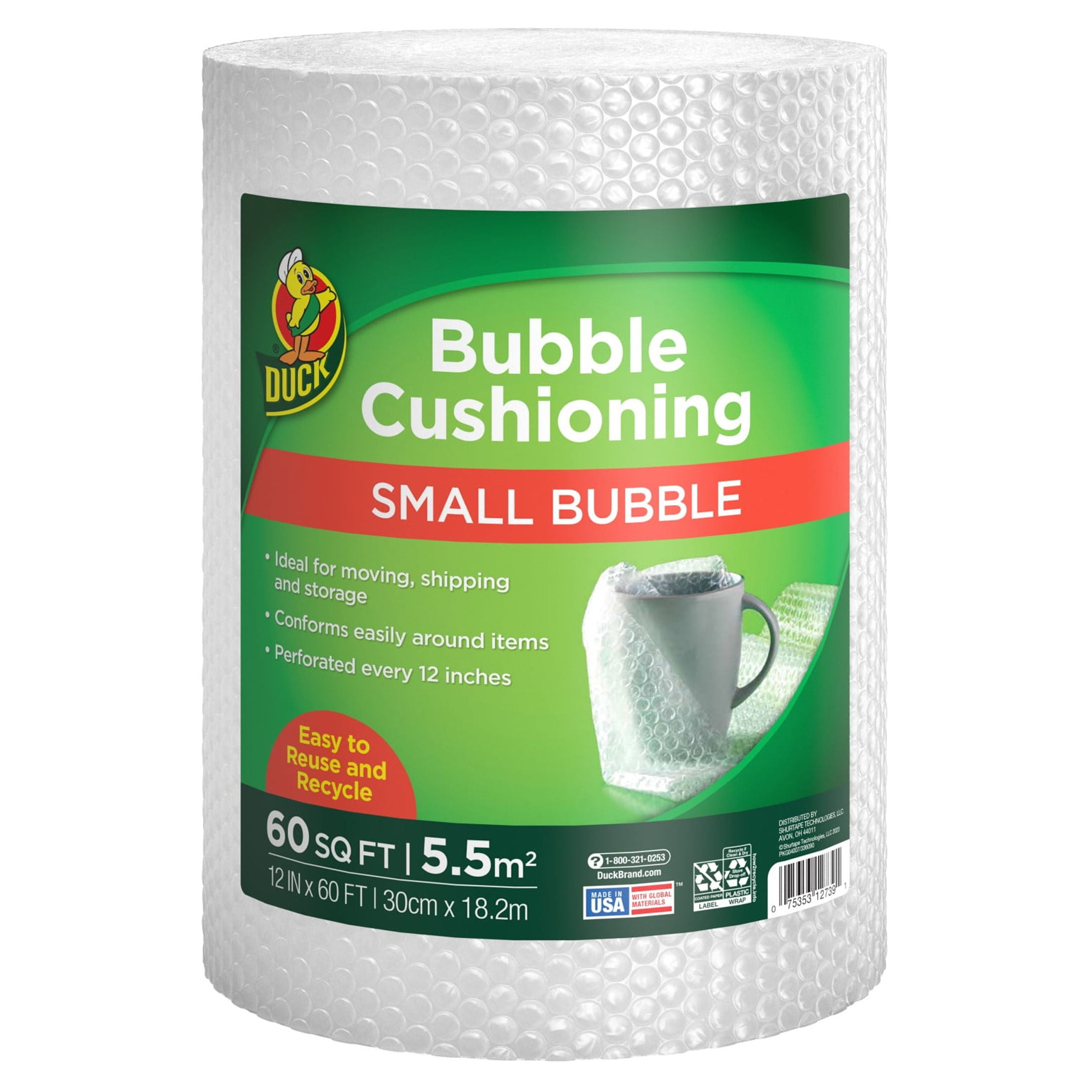 Duck Brand Small Bubble Cushioning Wrap, 12 in x 150 ft, Clear, 286677