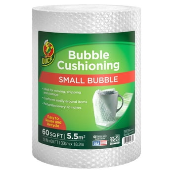Duck Brand Small Bubble Cushioning Wrap, 12 in x 60 ft, Clear, 287946