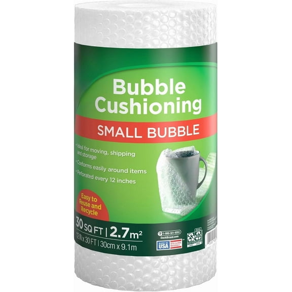 Duck Brand Small Bubble Cushioning Wrap for Moving and Shipping - Bubble Wrap for Extra Protection, Boxes and Mailing Bags - Clear Bubble Roll Moving Supplies, Holes Punched Every 12 Inches, Multiple