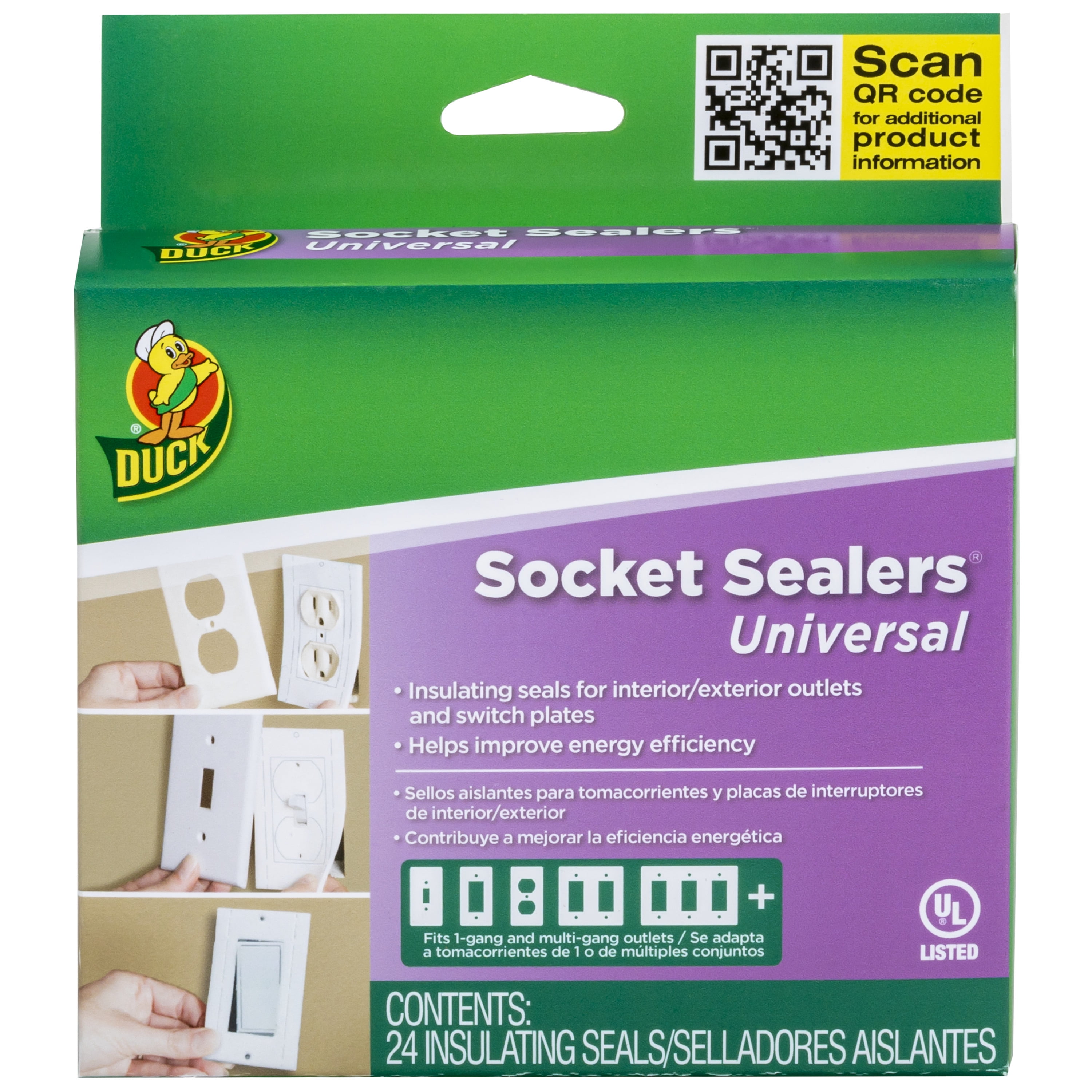 Duck Brand Socket Sealers Universal Weather Stripping, 2.5 in x 4.3125 in., 24 Pack