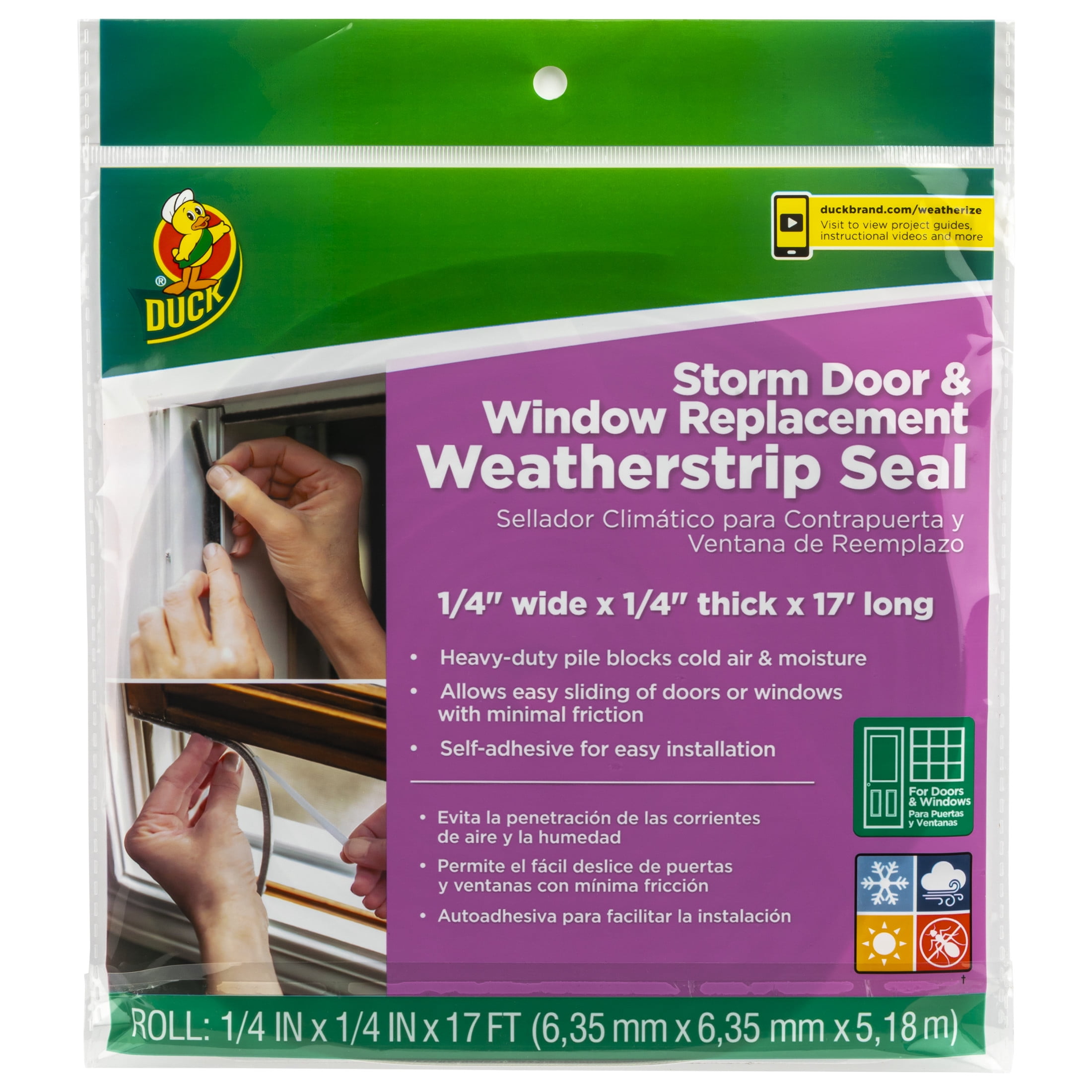 Duck Brand Storm Door and Window Replacement Pile Weatherstrip Seal, 0.25 in. x 0.25 in. x 17 ft.