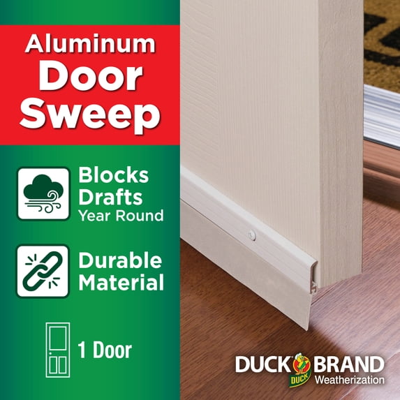 Duckbrand, 1.63 Inches X 36 Inches White Aluminum Standard Door Bottom Seal, Attaches Securly, Blocks Drafts