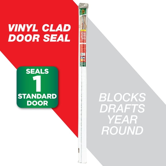 Duck Brand, White Vinyl Clad Door Seal, Four 40.5 Inch And One 36 Inch Strips, Seals 1 Door, Easy Installation