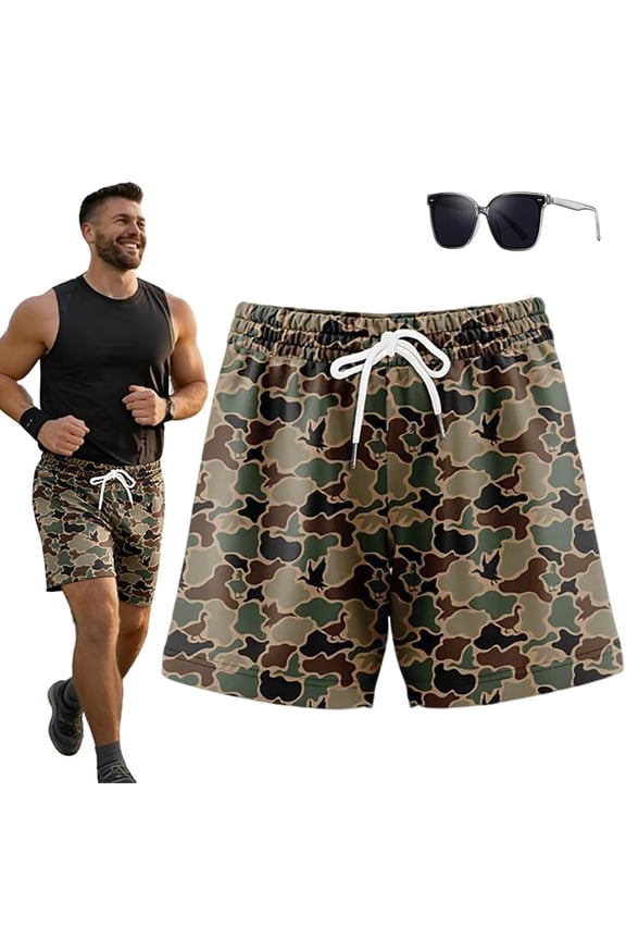 Duck Camo Shorts Mesh - Breathable & 5-Inch Inseam for Gym Workouts & Outdoor Running (Green, M)