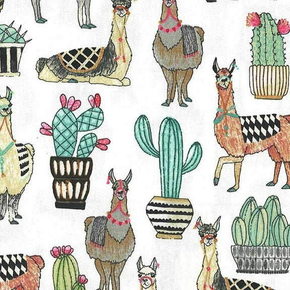 Duck Canvas Lovely Llamas on Cotton Duck Michael Miller Cactus Cacti Southwestern 45" Wide Home Decor Cotton Fabric by the Yard (C07297-WHIT-D)