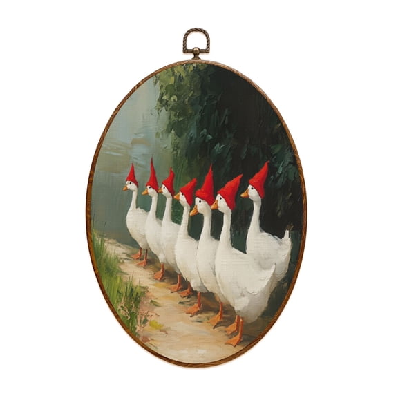 Duck Canvas Wall Art Rustic Christmas Duck Farmhouse Cottagecore Country Farm Animal Oval Framed Canvas Prints Vintage Wall Hanging Decor for Home Decorations 8.6"x11.4"