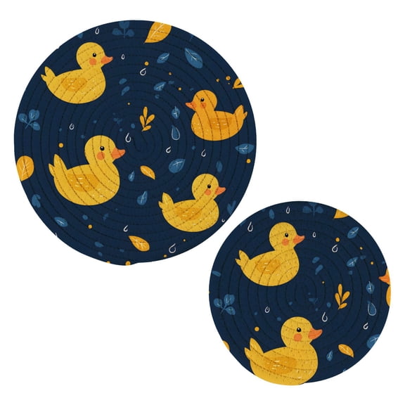 Duck Cartoon Tile Pattern Cotton Trivets Potholders Set of 2 Handmade Heat Resistant Non Slip Absorbent