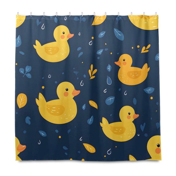 Duck Cartoon Tile Pattern Shower Curtain Liners Waterproof 72 Inch with C Shaped Curtain Hooks