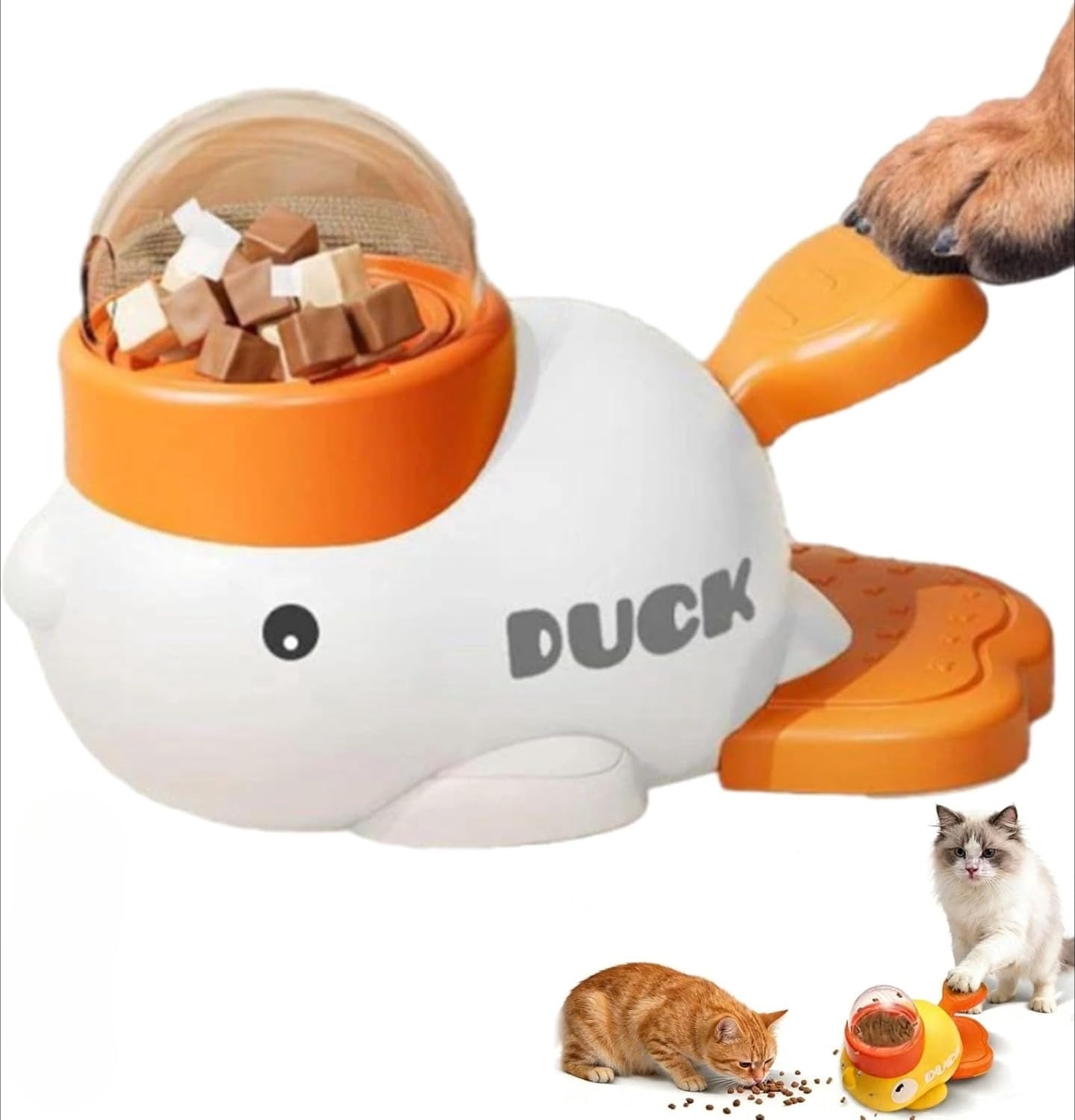 Duck Cat Treat Dispenser,Anti-Slip Interactive Slow Puzzle Feeder, 3 Challenge Lids for IQ Training, Mental Enrichment for Small Cats,Dogs,Other Pets