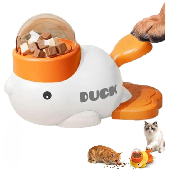 Duck Cat Treat Dispenser,Anti-Slip Interactive Slow Puzzle Feeder, 3 Challenge Lids for IQ Training, Mental Enrichment for Small Cats,Dogs,Other Pets