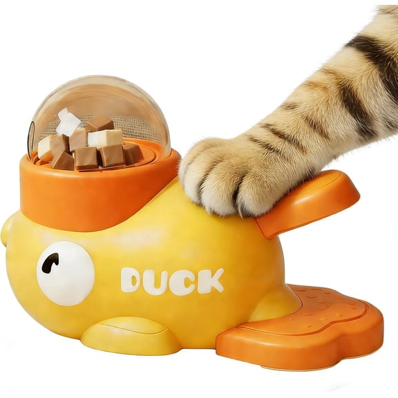 Duck Cat Treat Dispenser - Duck Pet Feeder, Slow Feeder for Fast Eaters & Mental Stimulation, Boredom Buster w/ 3 Lids for Kibble & Treats