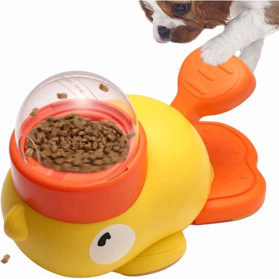 Duck Cat Treat Dispenser, Interactive Slow Feeder & Toy with Button for Mental Stimulation, Fun Treat Release for Cats and Small Dogs
