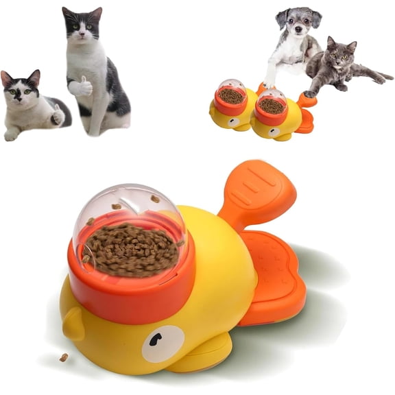 Duck Cat Treat Dispenser Toy, Interactive Yellow Duck Treat Dispenser for Cats, Dogs, Slow Feeder Bowl with Button for Fast Eaters - Durable & Safe, for Healthy Eating & Iq Training (1Pcs)