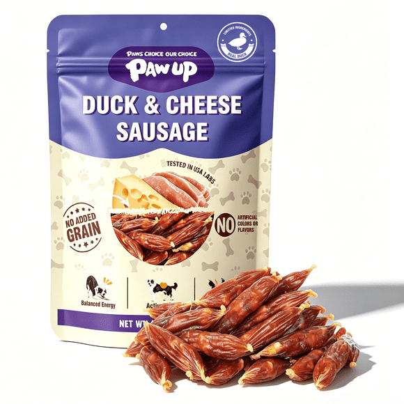 PAWUP Dog Treats Duck Sausage with Cheese, Training Treats for Small Medium Large Dogs, Rich in Collagen, 10.6oz