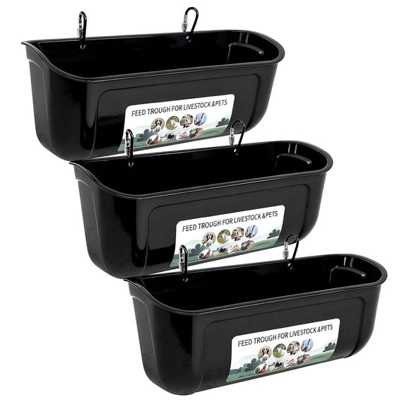 ZALALOVA 3 Pack Chicken Feeder,Chick Chicken Waterer,Duck Feeder with Clips,Hanging Fence Livestock Feeding Container for Goose Turkey,8 Quarts in Total Black
