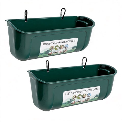 ZALALOVA 2 Pack Chicken Feeder,Duck Feeder,Chick Chicken Waterer with Clips,Hanging Fence Livestock Feeding Container for Goose Turkey,5 Quarts in Total Green